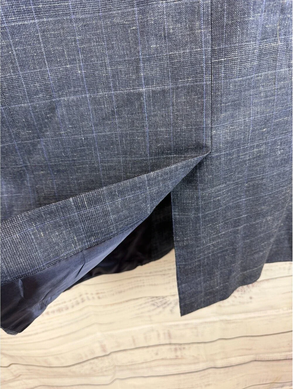 RALPH LAUREN LAUREN blue check wool silk linen mens jacket blazer 44L NWOT